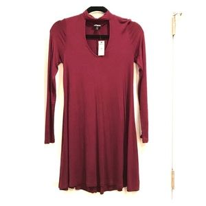 Red choker long sleeve dress